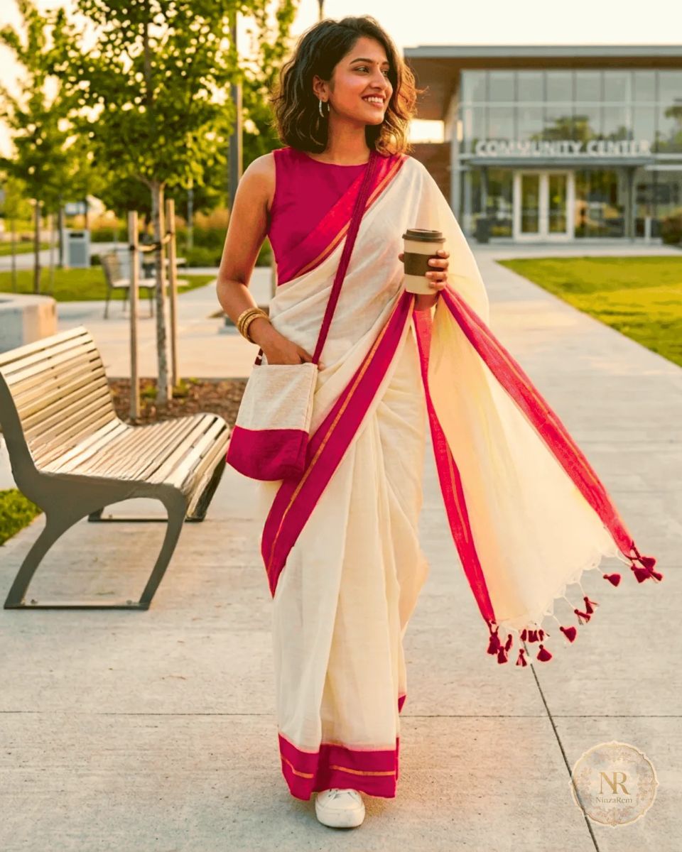 MulCotton Offwhite with Red Border