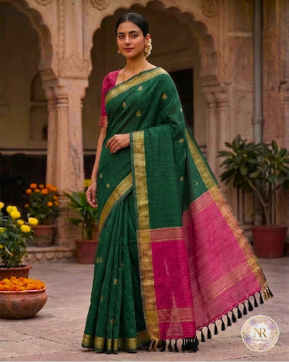 Maheswari Cotton Saree Green And Pink