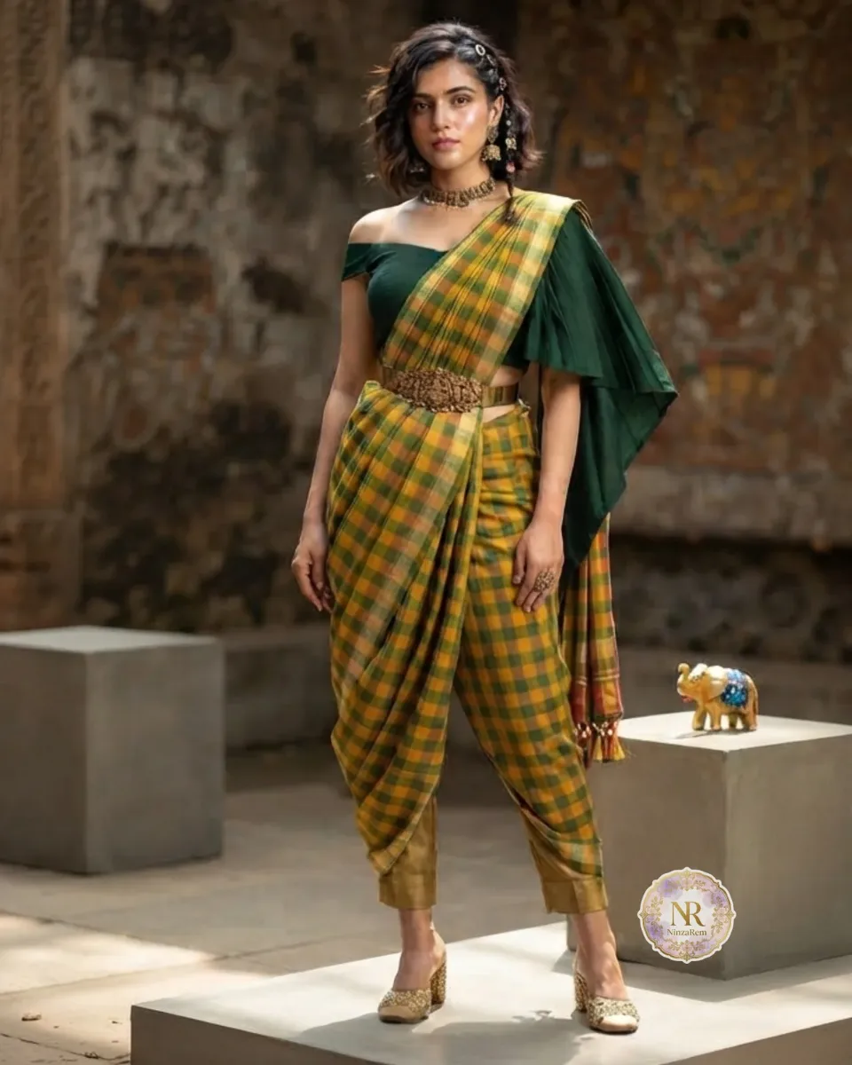 Madras Cotton Checks Green Saree