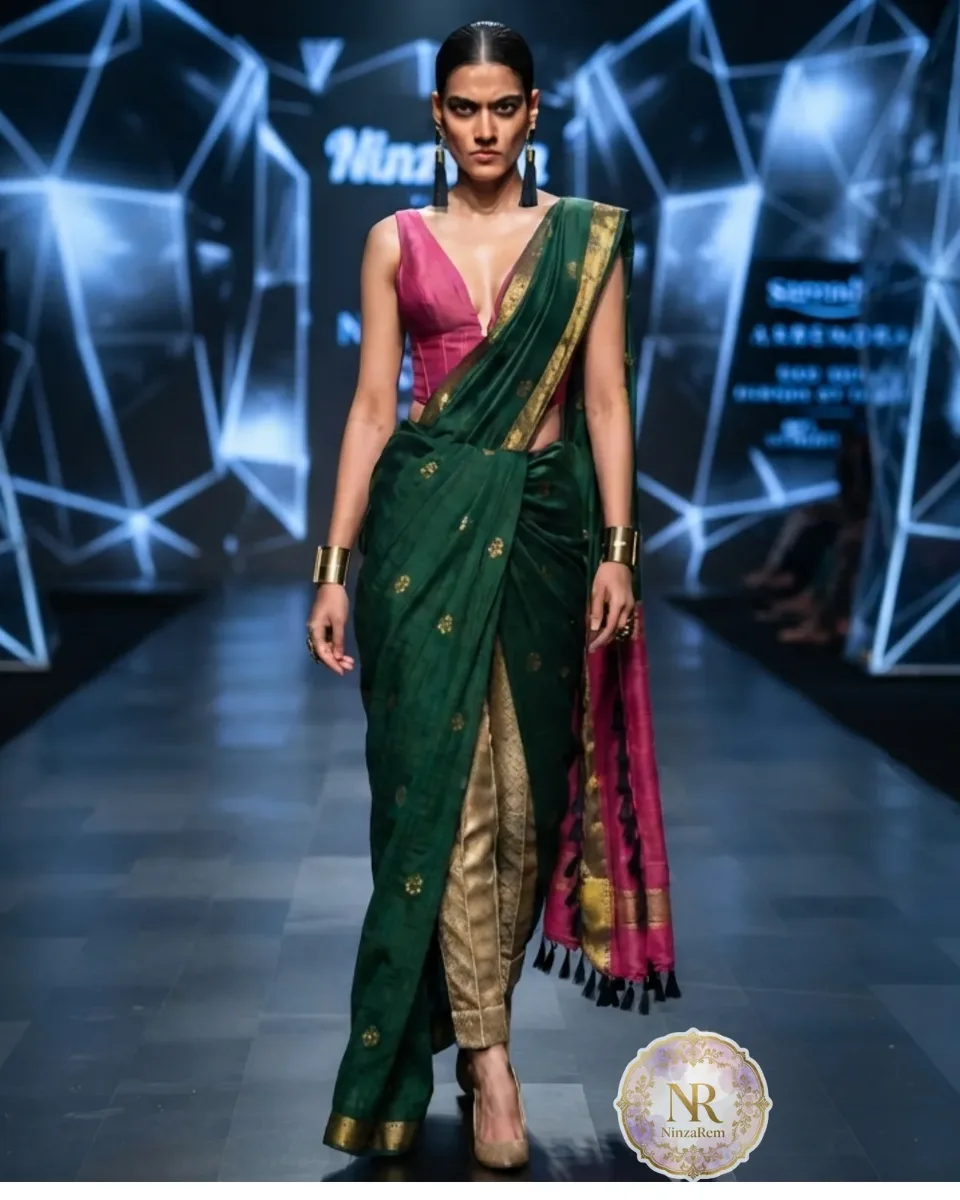 Maheswari Cotton Saree Green And Pink