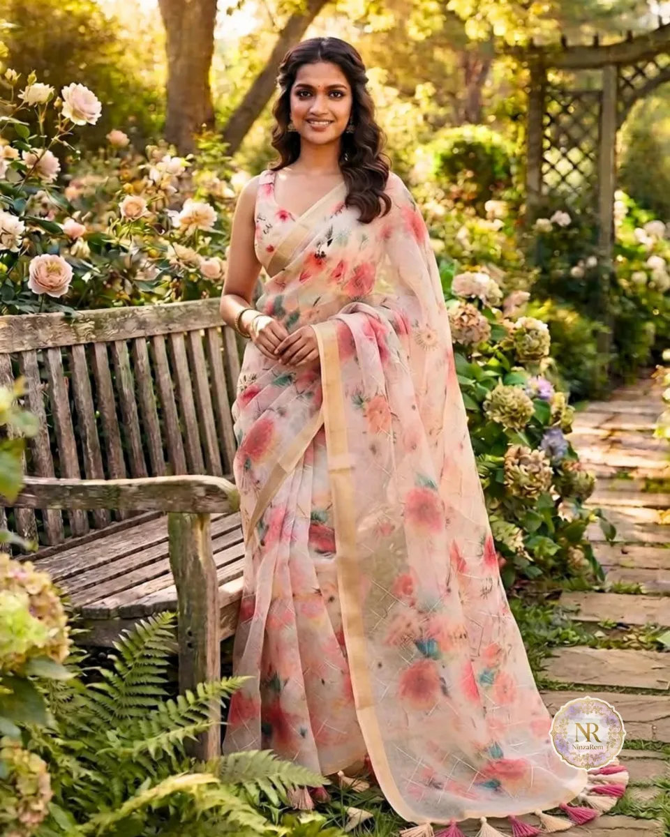 Whispering Petals Multi-Color Floral Linen Saree